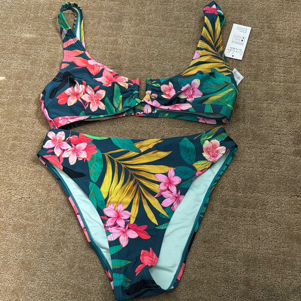 Cupshe Floral Bikini - Green and Pink